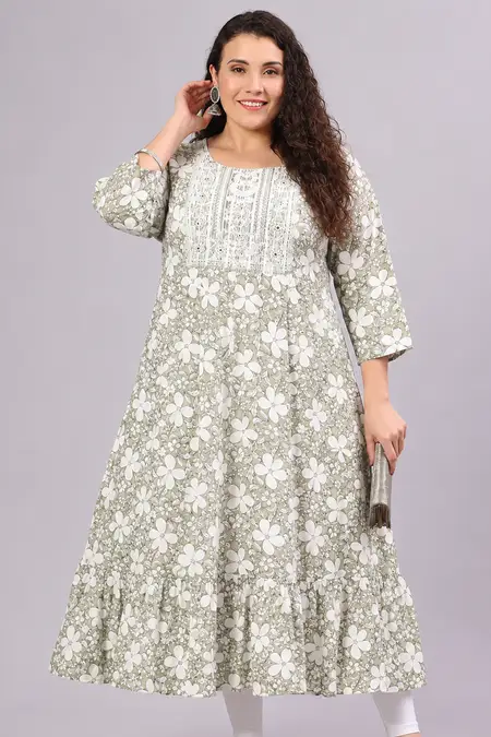 Cotton Floral Printed Kurti for Women - Plus Size