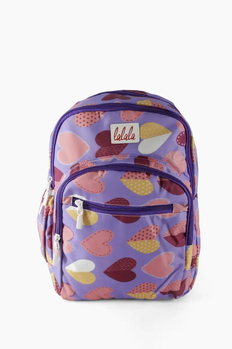 Hearts Printed College Backpack for Girls