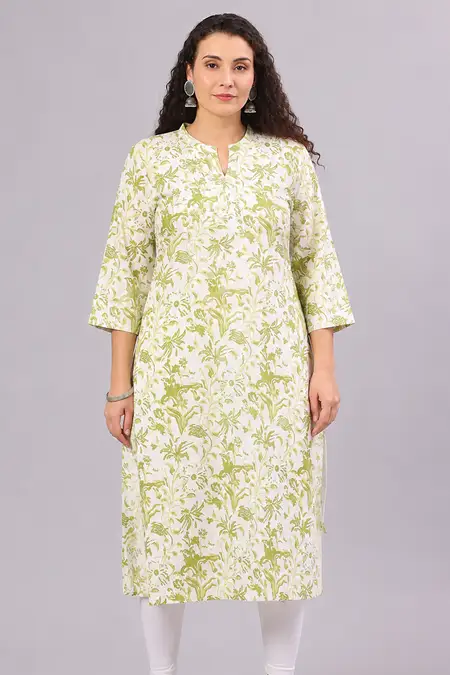 Cotton Botanical Printed A-Line Kurti for Women - Plus Size