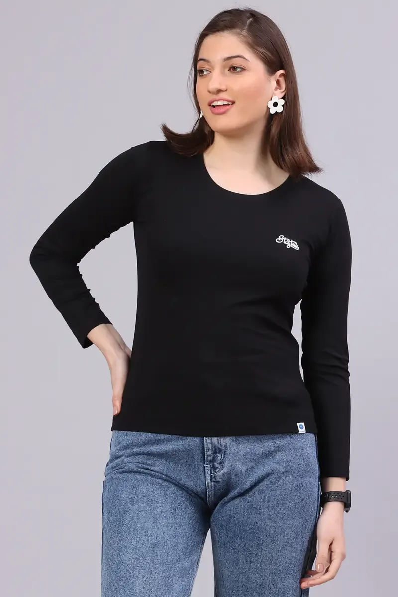 Cotton Blend Solid T-Shirt for Women 014365XXLBLA