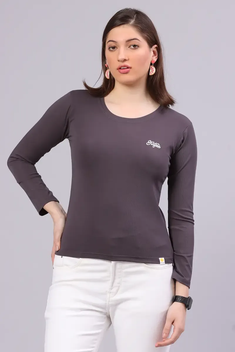 Cotton Blend Solid T-Shirt for Women 014365XXLDARGRE2