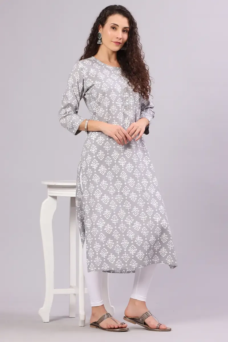 Cotton Floral Print Kurti for Women 014366XXLGRE