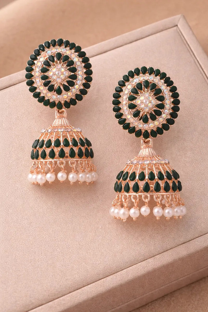 Gold Plated Kundan Studded Jhumki Earrings for Women 014367DARGRE1