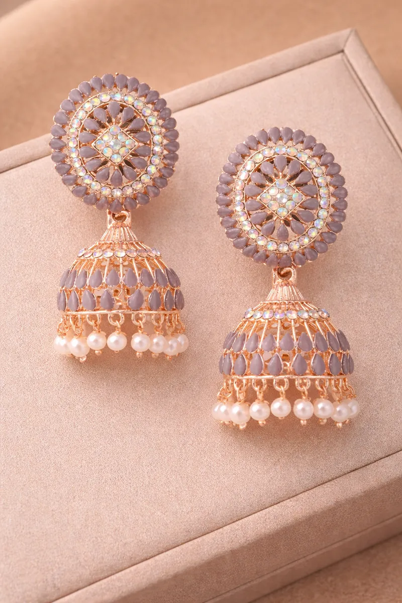 Gold Plated Kundan Studded Jhumki Earrings for Women 014367GRE1