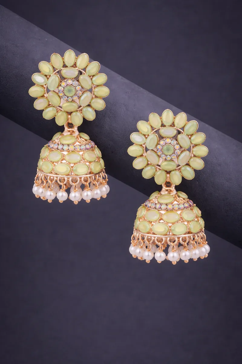 Gold Plated Kundan Studded Jhumki Earrings for Women