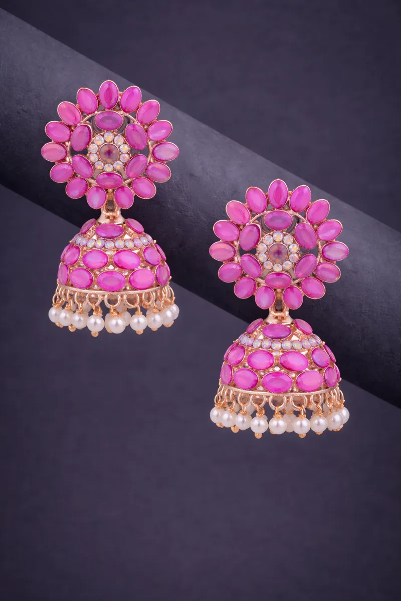 Gold Plated Kundan Studded Jhumki Earrings for Women 014374PIN1