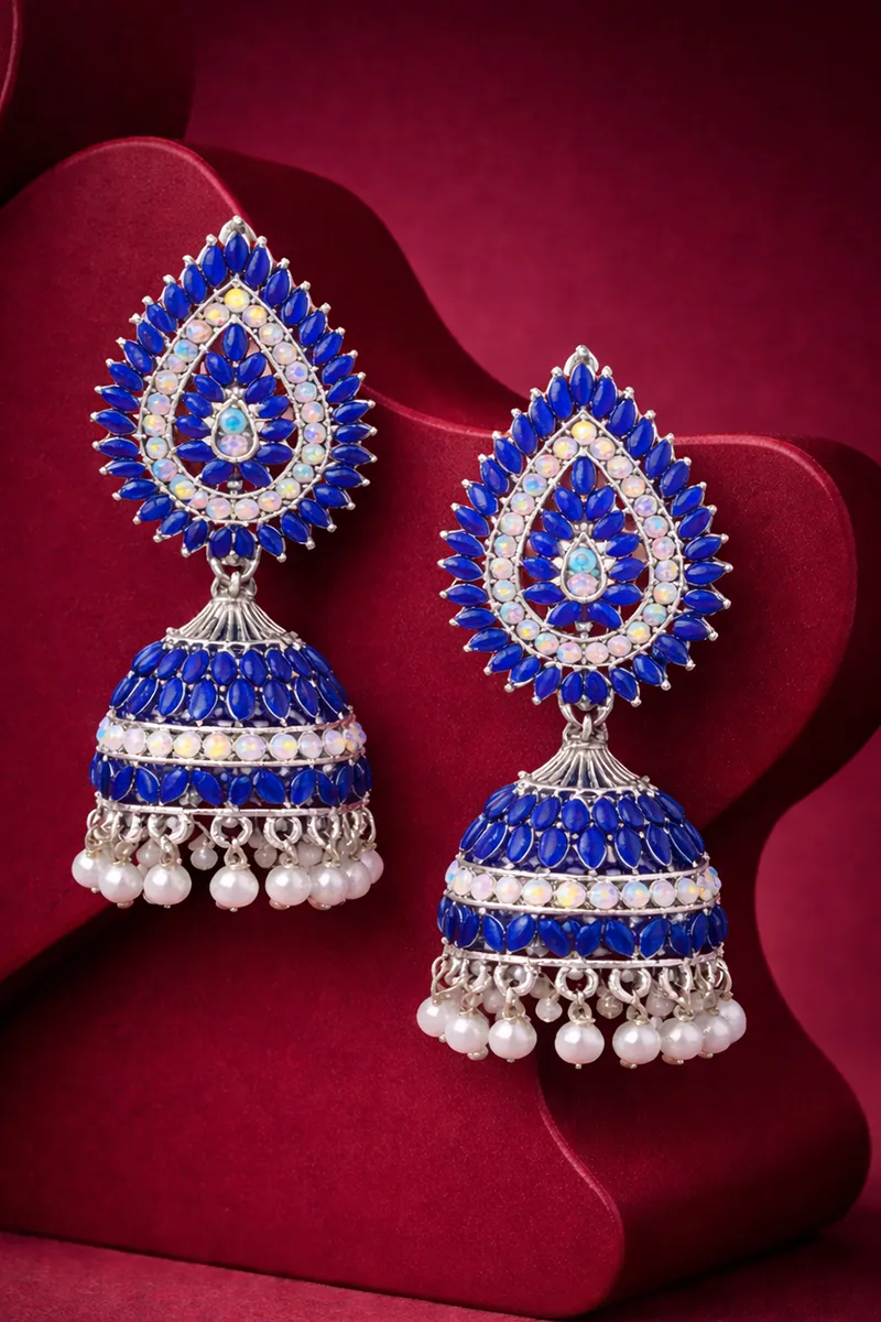 Silver Plated Paisley Design Jhumki Earrings for Women
