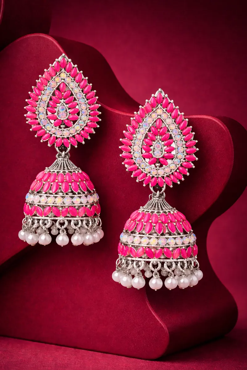 Silver Plated Paisley Design Jhumki Earrings for Women