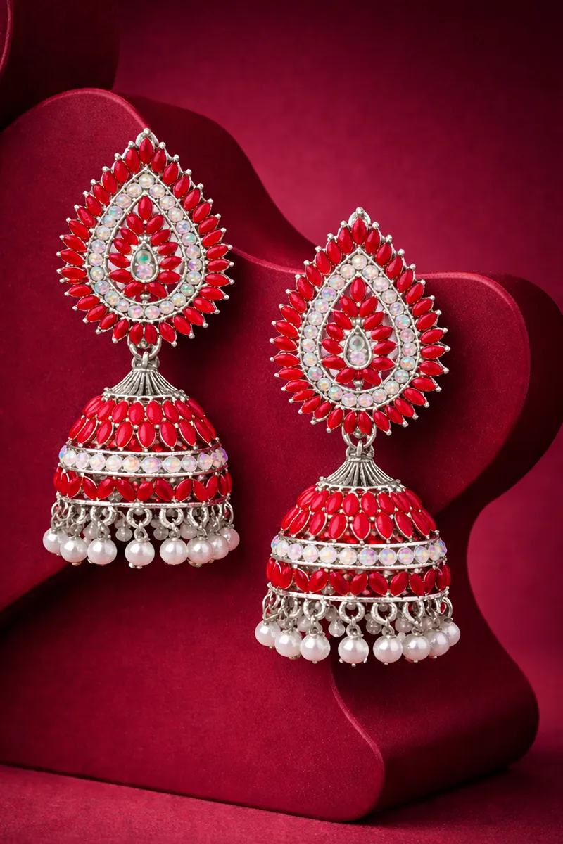 Silver Plated Paisley Design Jhumki Earrings for Women