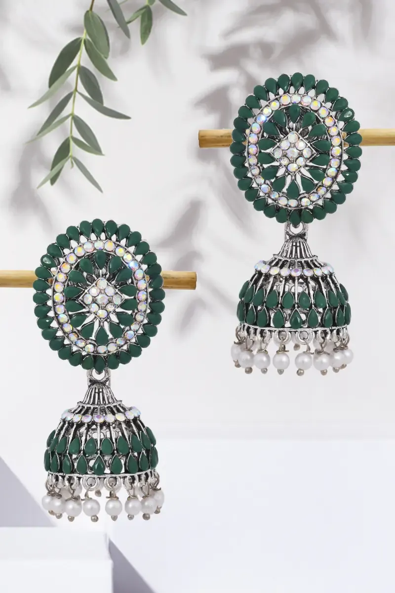 Silver Plated Floral Design Jhumki Earrings for Women 014376DARGRE1