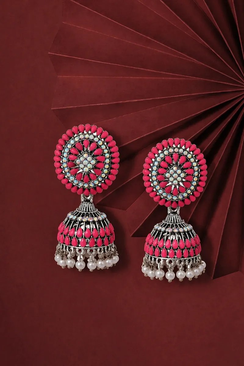 Silver Plated Floral Design Jhumki Earrings for Women