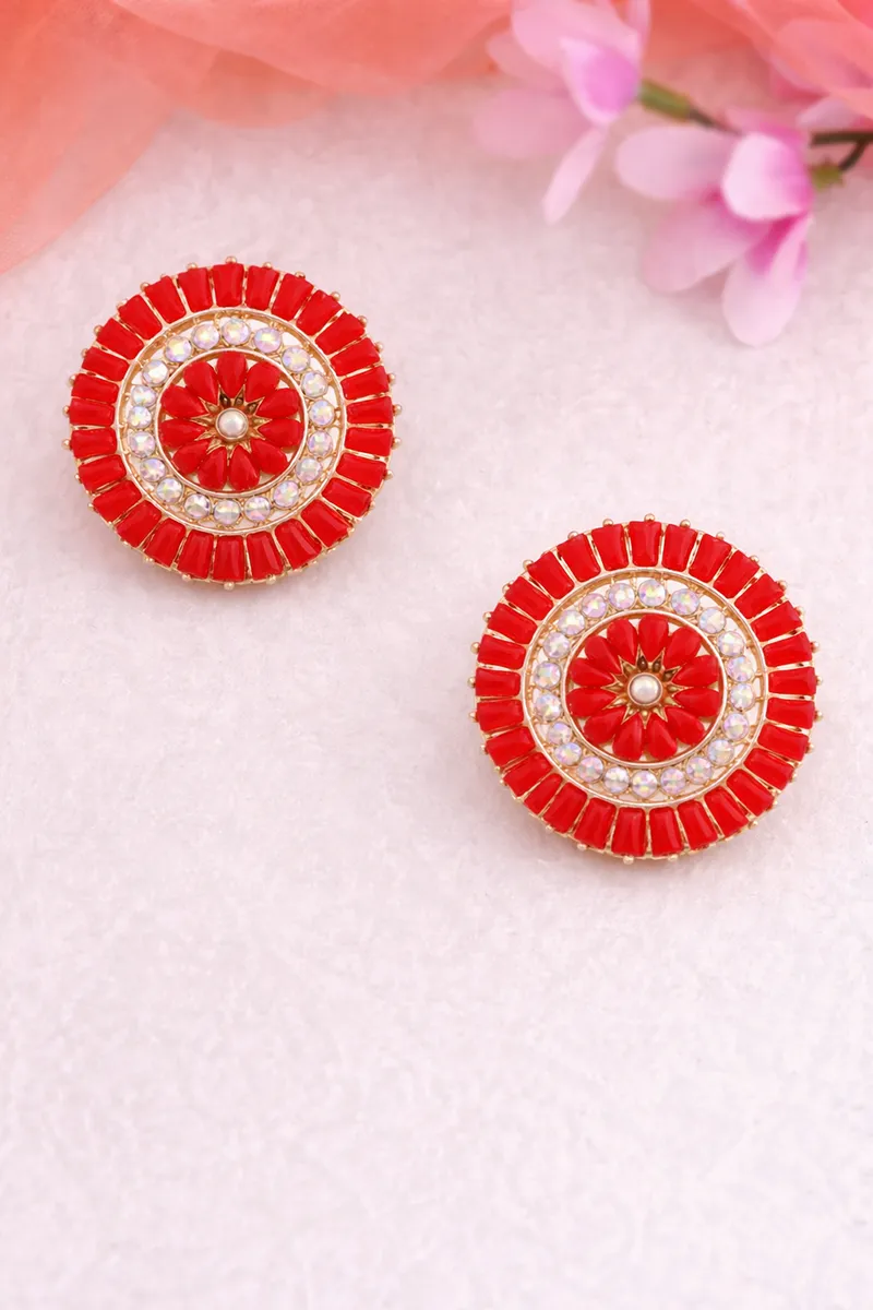 Gold Plated Flower Design Stud Earrings for Girls & Women