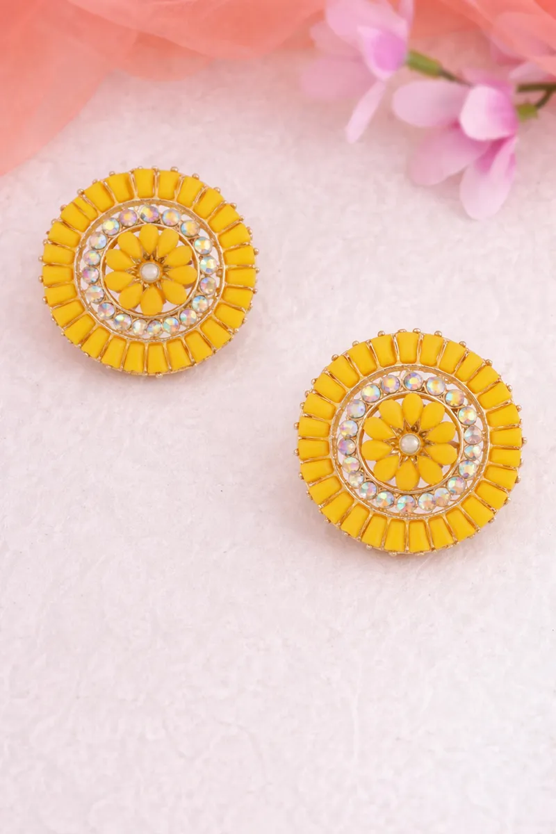 Gold Plated Flower Design Stud Earrings for Girls & Women