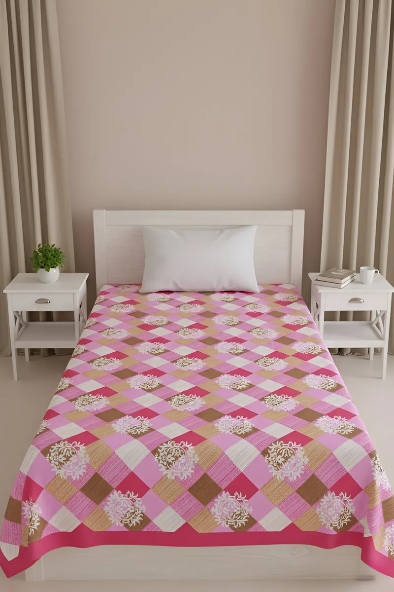 Cotton Geometric Printed Apple Bedsheet 01439560X90PUR