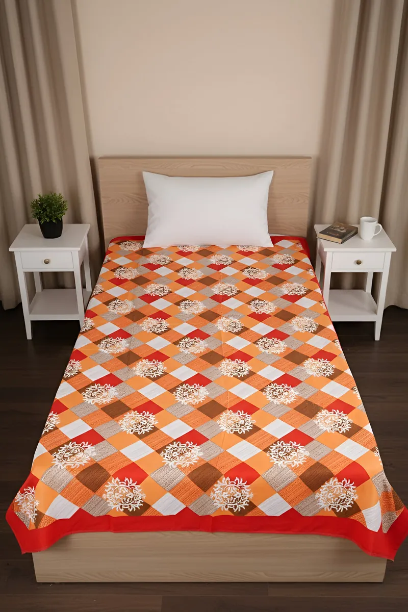 Cotton Geometric Printed Apple Bedsheet 01439560X90RED