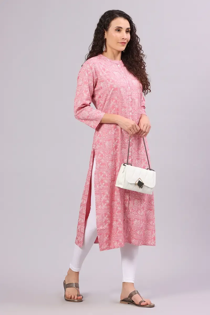 Cotton Printed Kurti for Women 01439944PIN - Pink kurti - 44 kurti