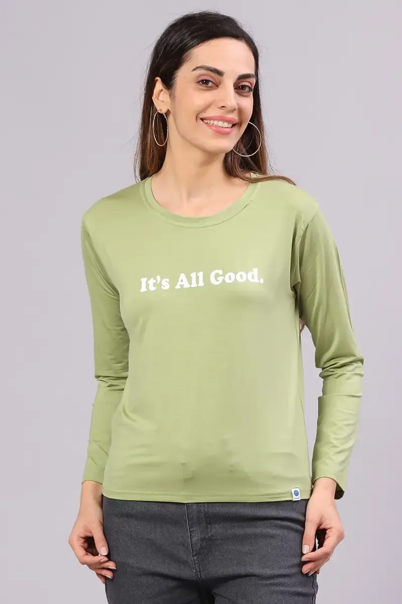 Cotton Blend Typographic Printed T-Shirt for Women 014405XLGRE