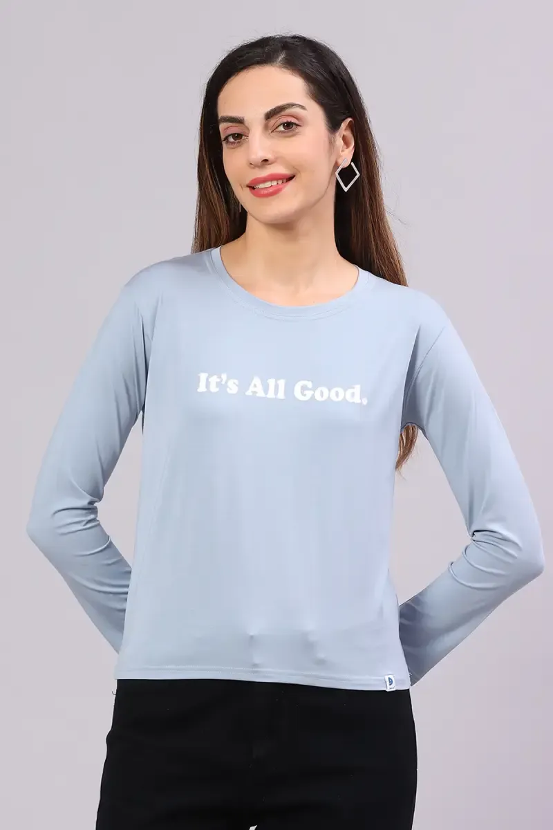 Cotton Blend Typographic Printed T-Shirt for Women 014405XLPOWBLU