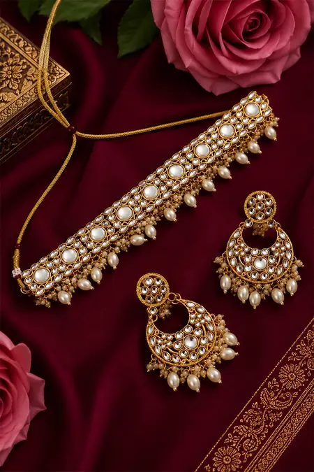 Gold Plated Kundan Pearl Choker Set for Women