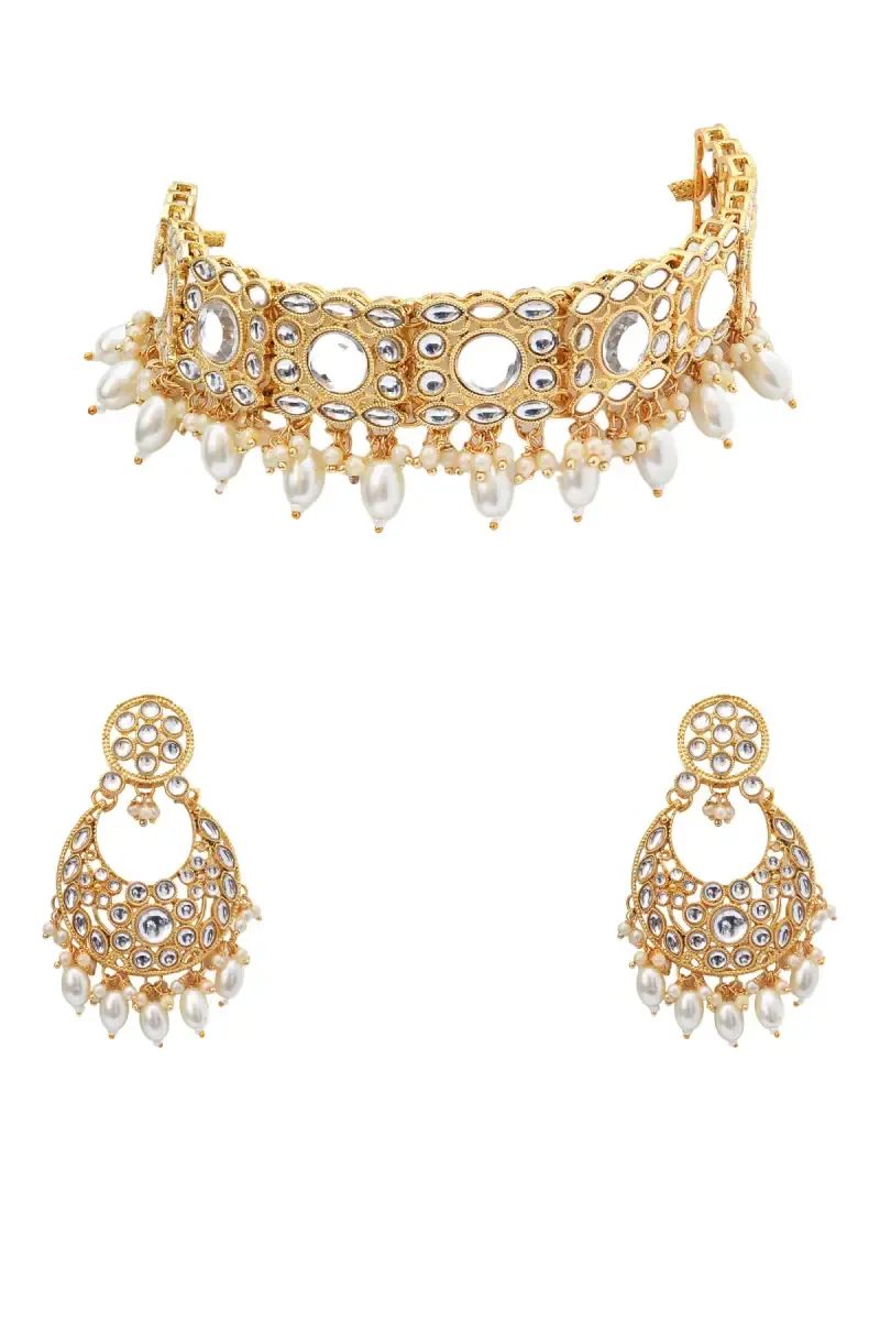 Gold Plated Kundan Pearl Choker Set for Women