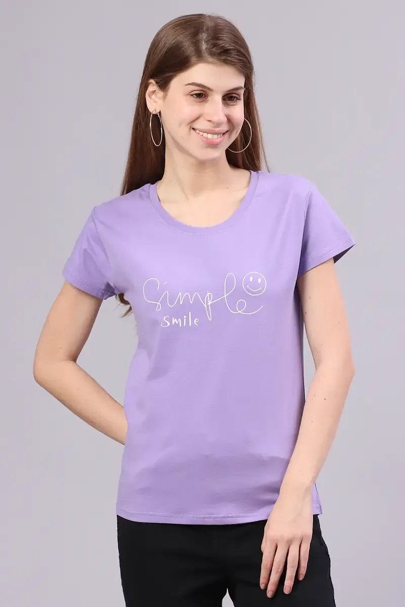 Cotton Blend Typographic Printed T-Shirt for Women