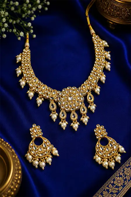 Traditional Kundan Pearl Necklace Set for Women