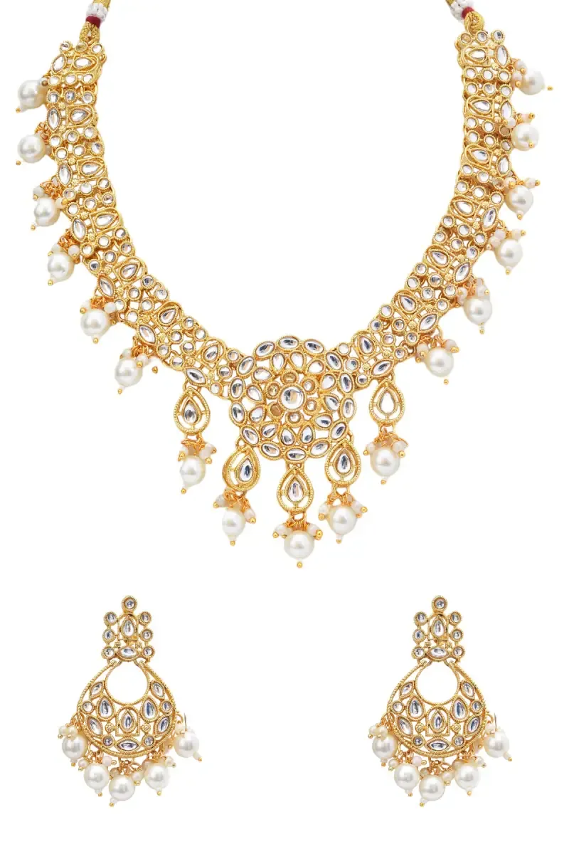 Traditional Kundan Pearl Necklace Set for Women