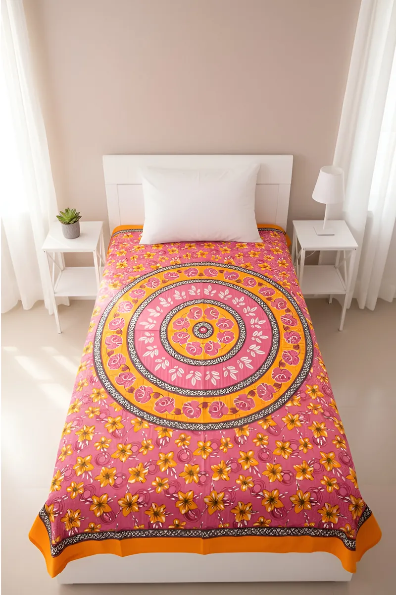 Cotton Flower Printed Pearl Bedsheet 01442460X90ORA