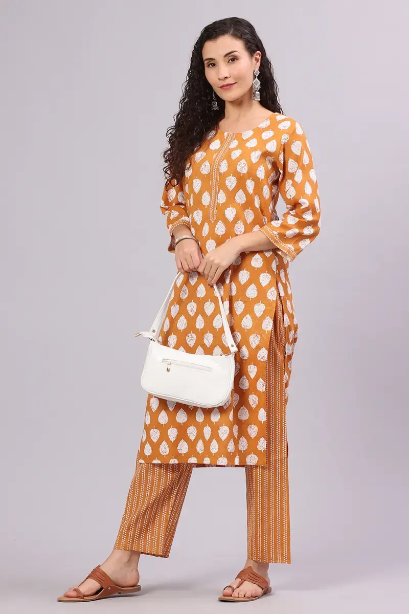 Cotton Printed Kurta with Pant Set for Women