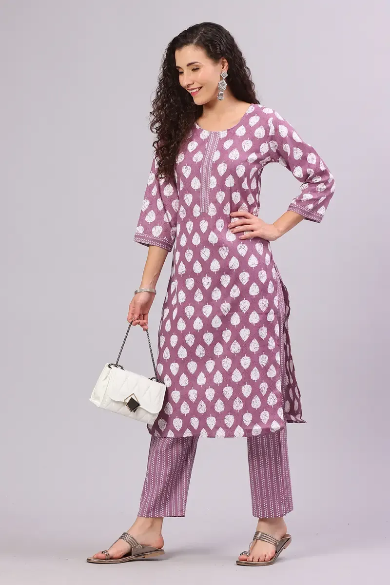 Cotton Printed Kurta with Pant Set for Women