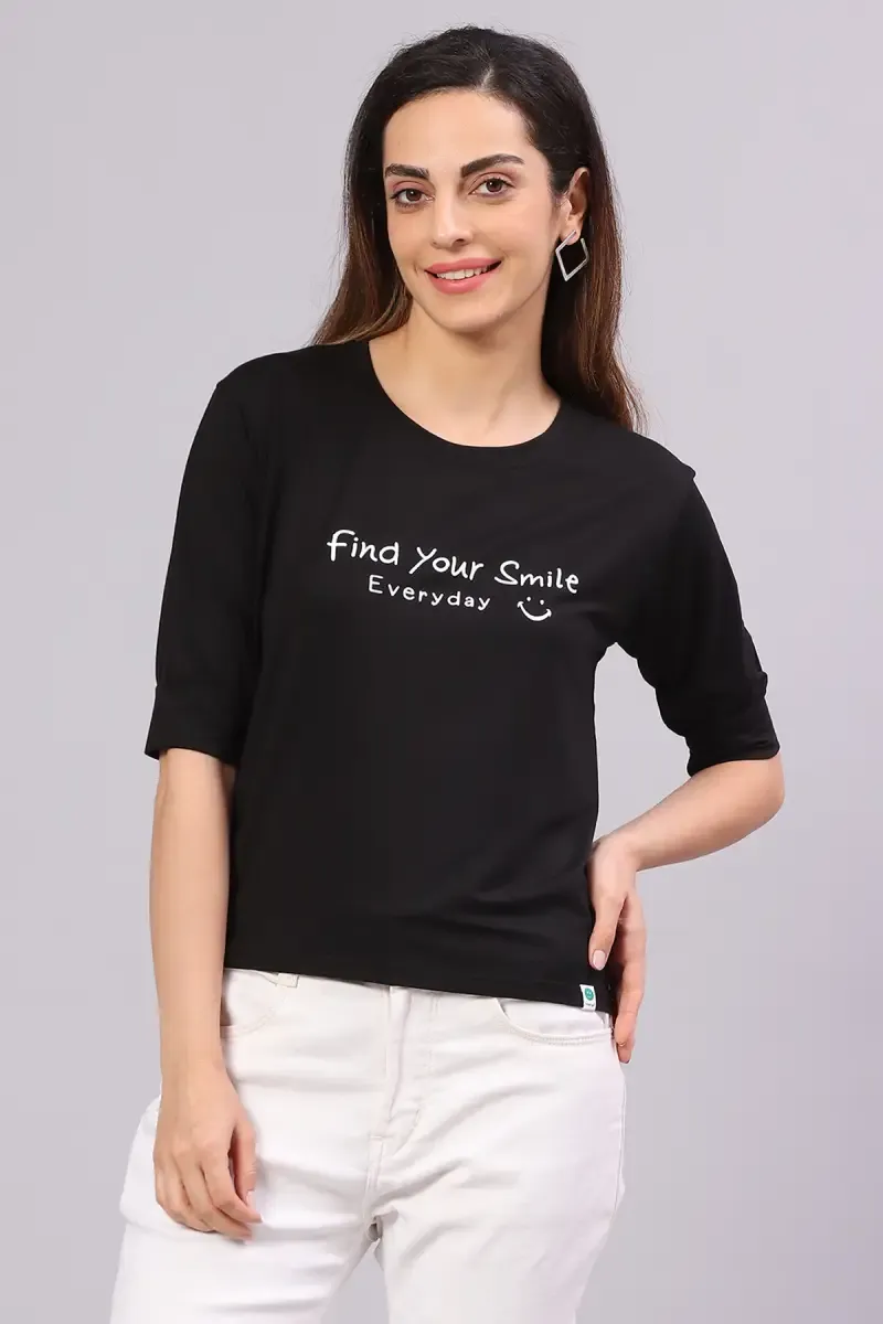 Cotton Blend Printed T-Shirt for Women 014453XLBLA