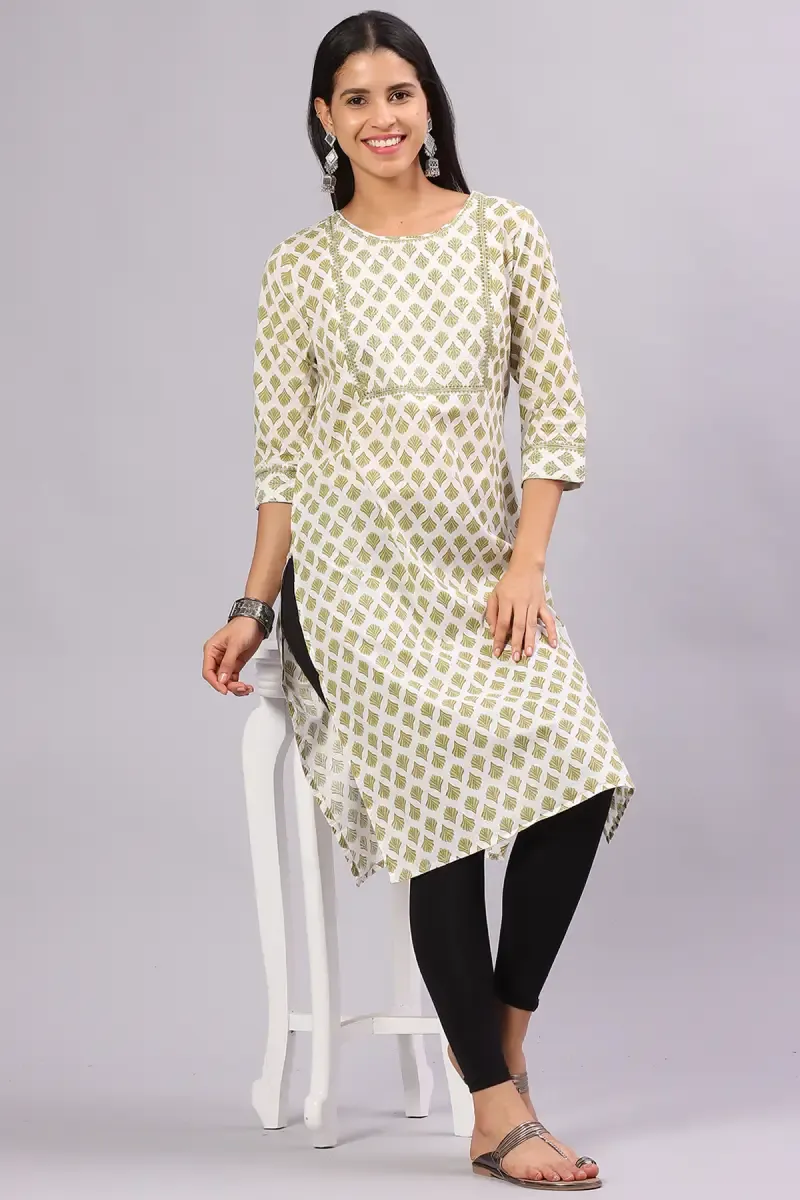 Cotton Floral Print A-Line Kurti for Women