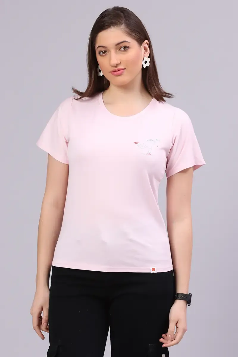 Cotton Blend Printed T-Shirt for Women 014501XXLBABPIN