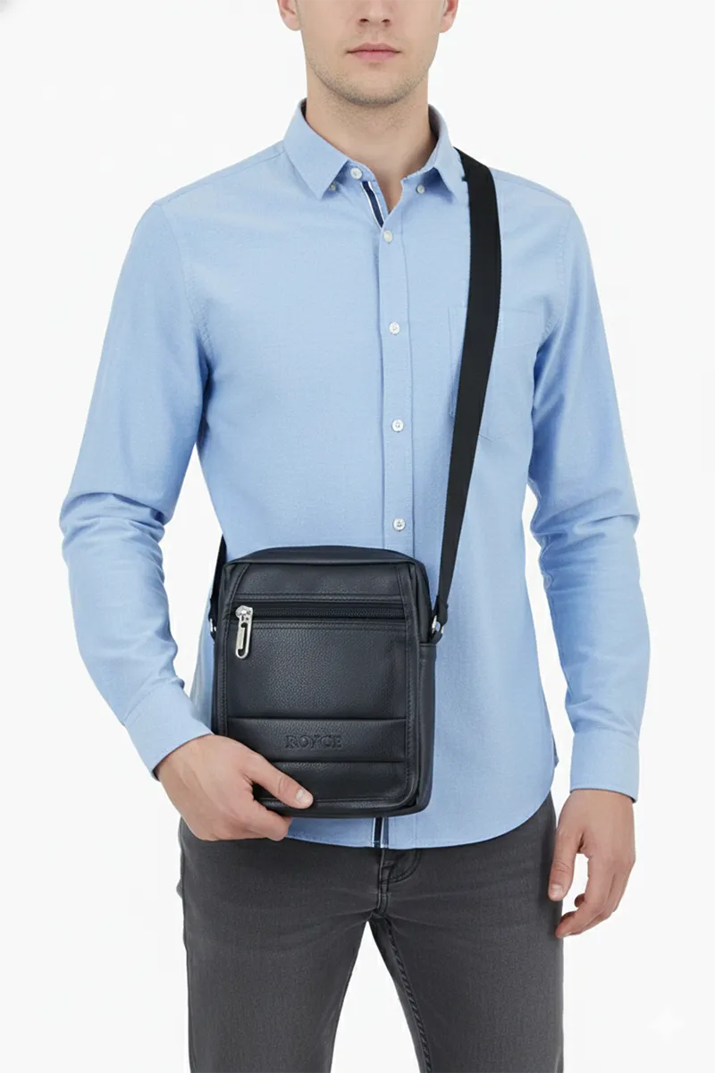 Solid Faux Leather Messenger Bag for Men 014502BLA