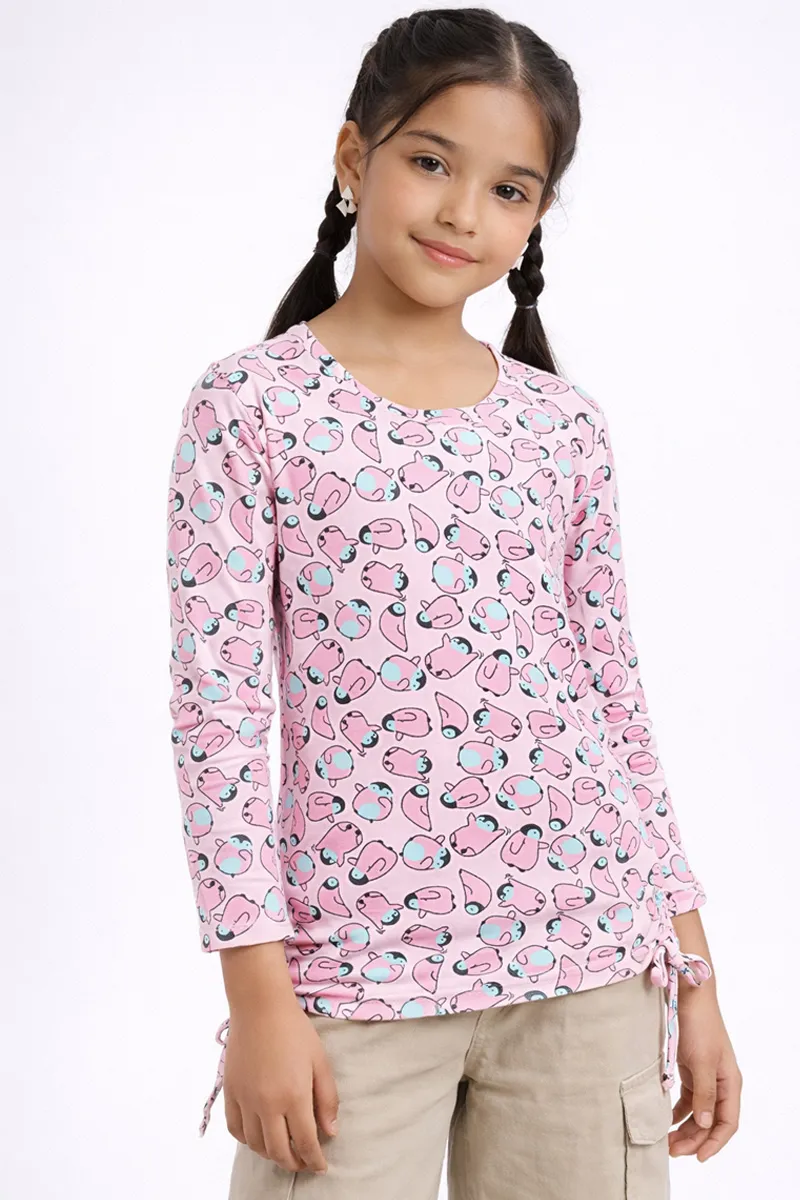 Cotton Conversational Printed T-Shirt with side knot for Girl (3 - 16 Yrs) 01451178YRSBABPIN
