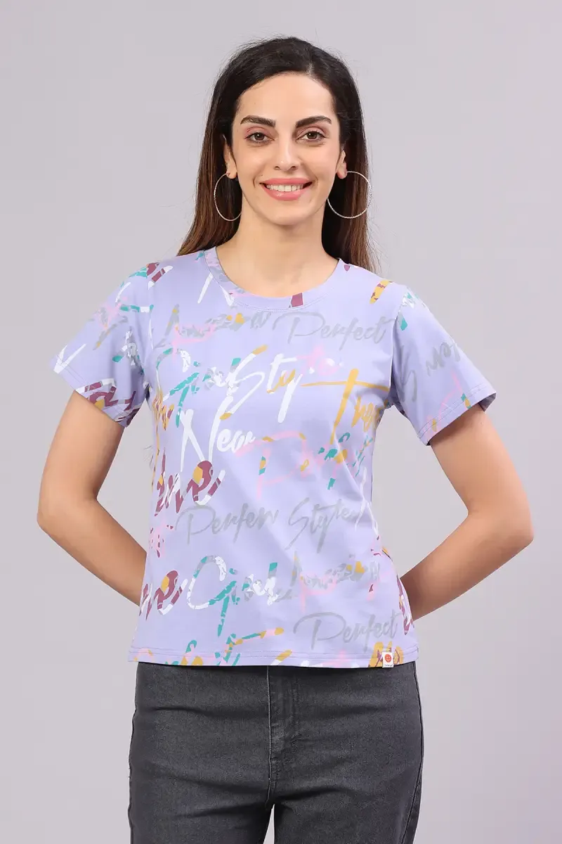 Cotton Blend Typographic Printed T-Shirt for Women 014514LLAV
