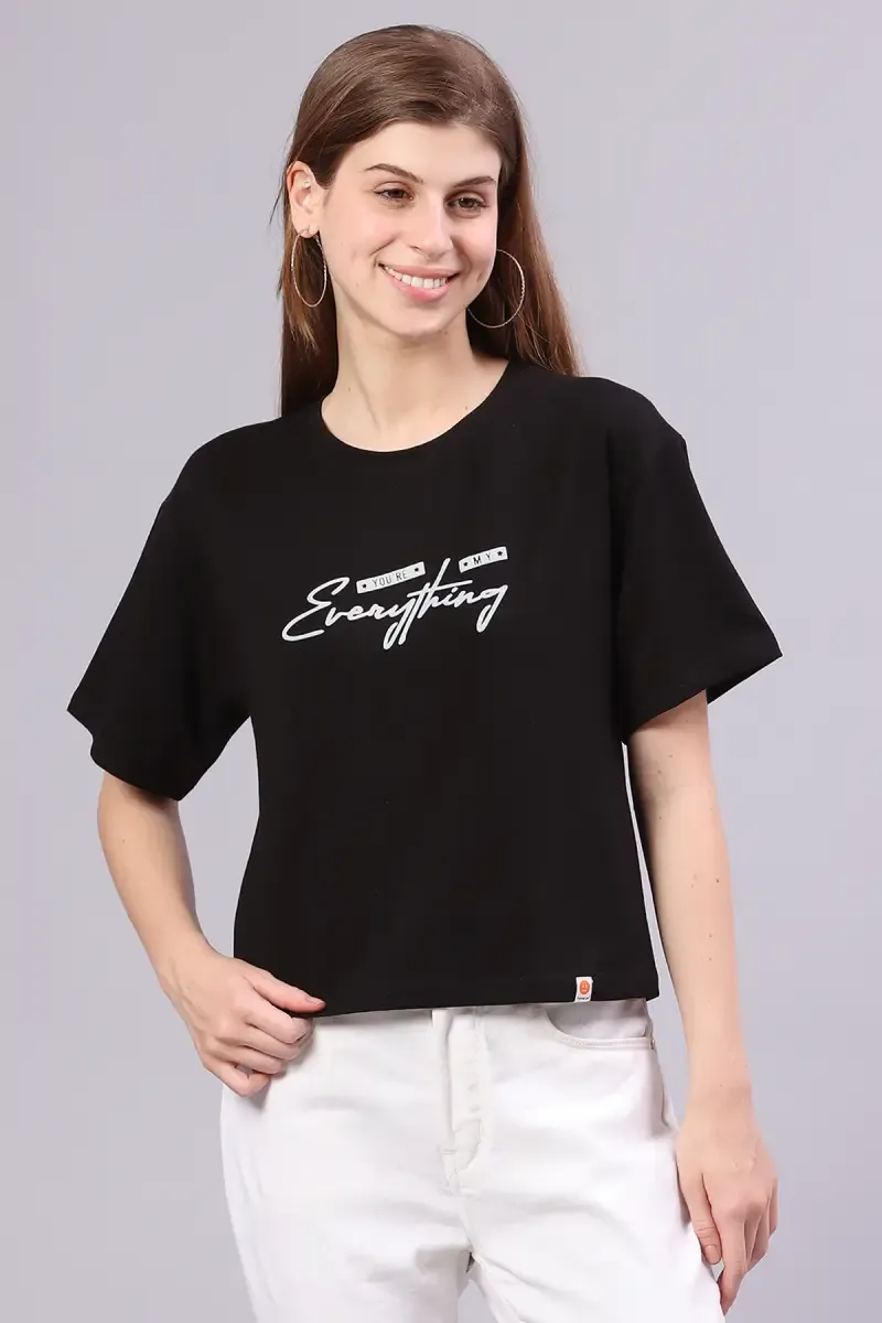 Cotton Blend Embossed T-Shirt for Women 014540XLBLA