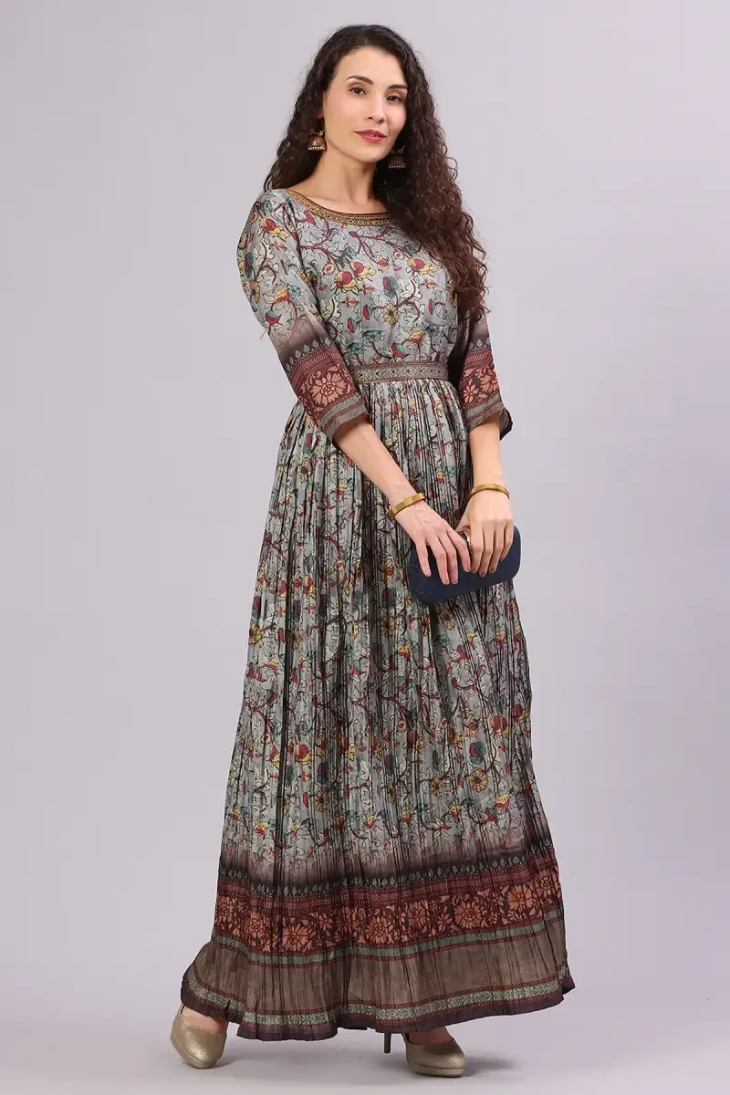 Art Silk Printed Ethnic Gown for Women 014547XXLGRE