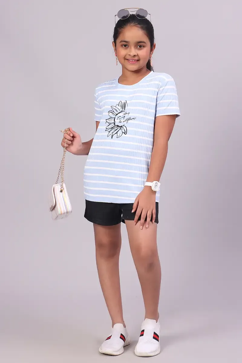 Cotton Hosiery Printed T-Shirt for Girl (10 - 17 Yrs) 0146081617YRSBLU
