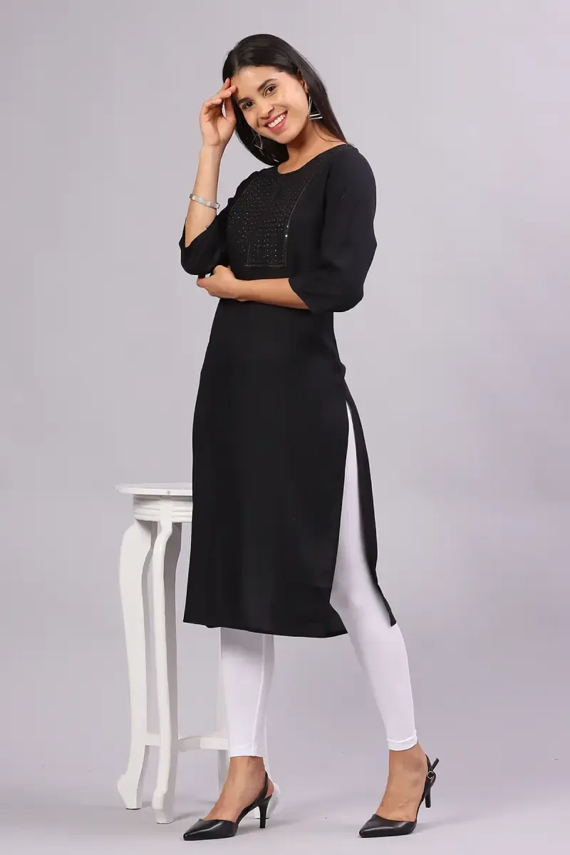 Cotton Blend Embroidered Kurti for Women 014617XLBLA - Black kurti - XL kurti