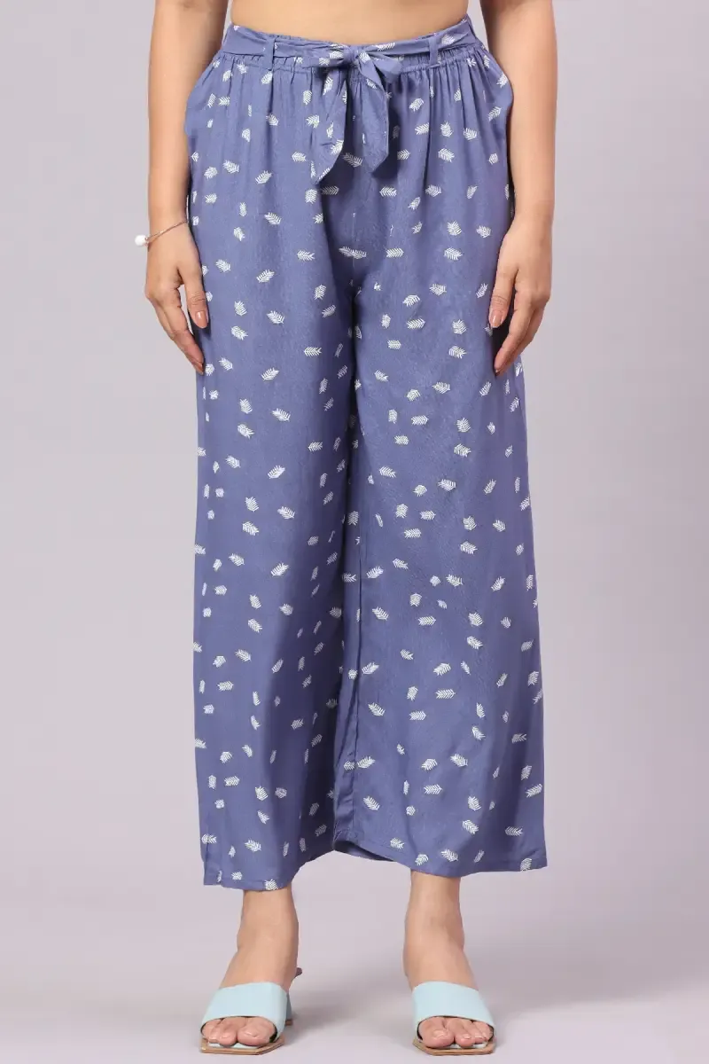 Rayon Botanical Printed Palazzo for Women 014624XLBLUGRE