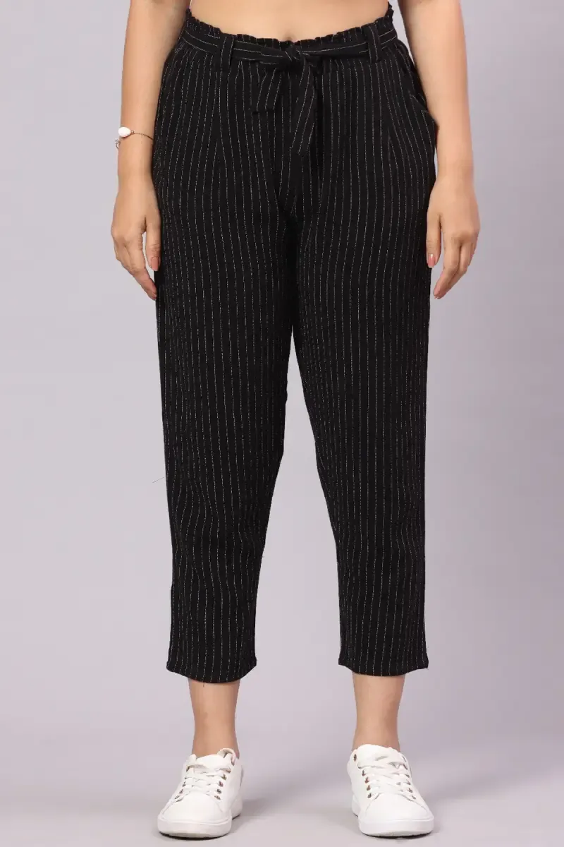 Cotton Linen Striped Pant for Women 014630XLBLA