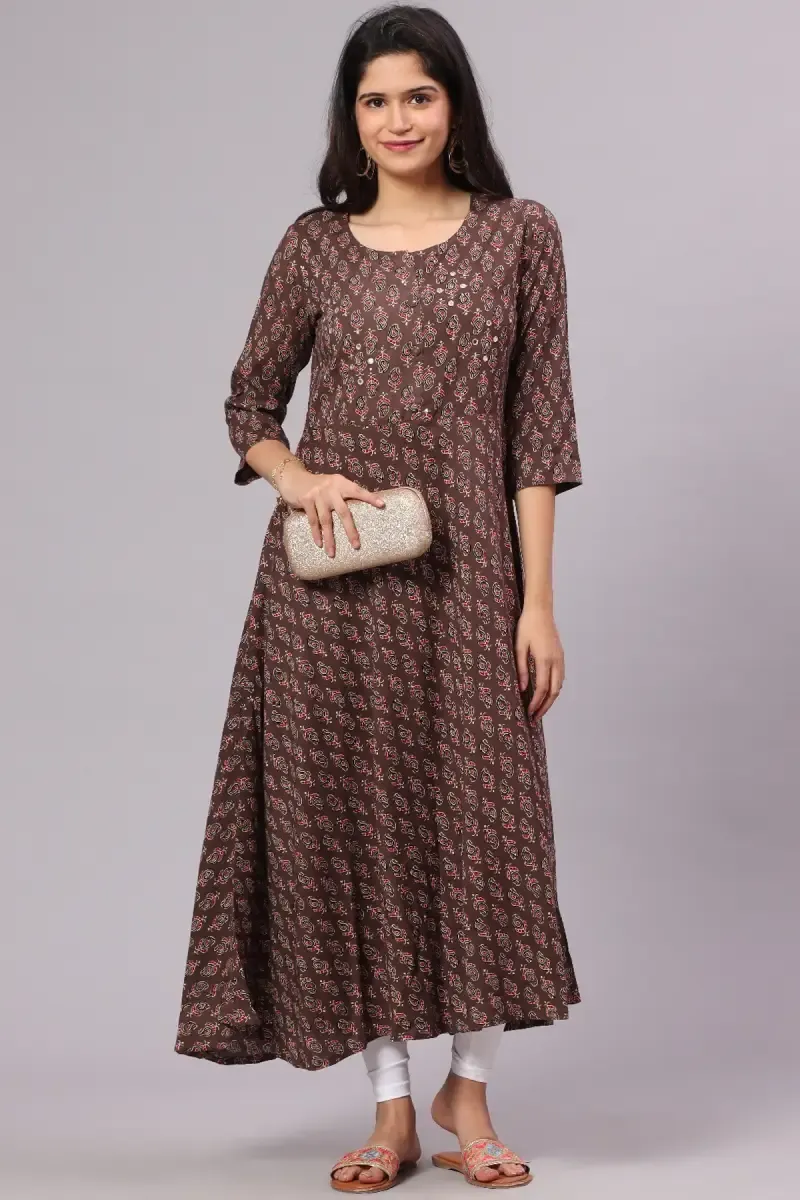 Cotton Paisley Printed Kurti for Women  014632BRO42