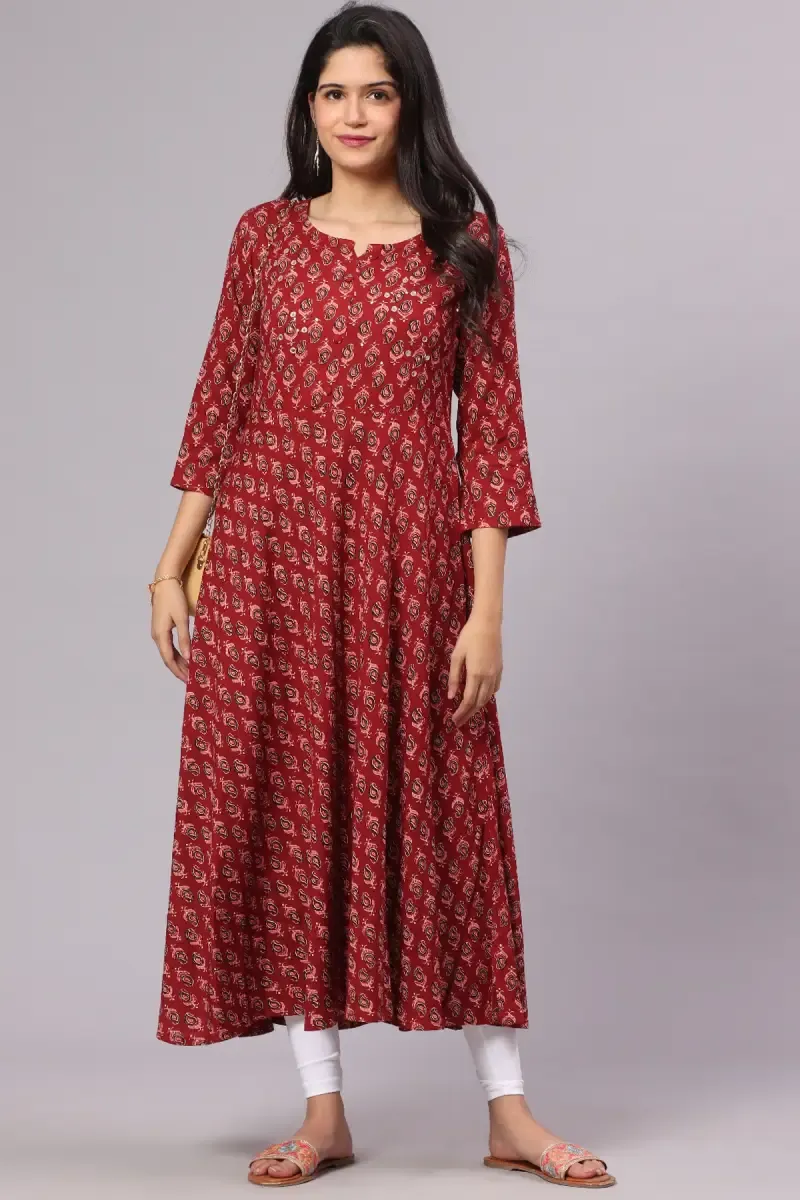 Cotton Paisley Printed Kurti for Women  014632RED42