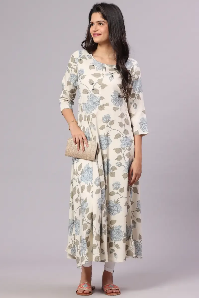 Cotton Floral Printed Kurti for Women 014637BLU44