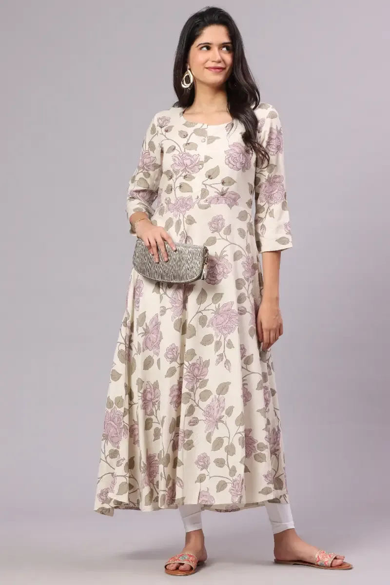 Cotton Floral Printed Kurti for Women 014637MAU42