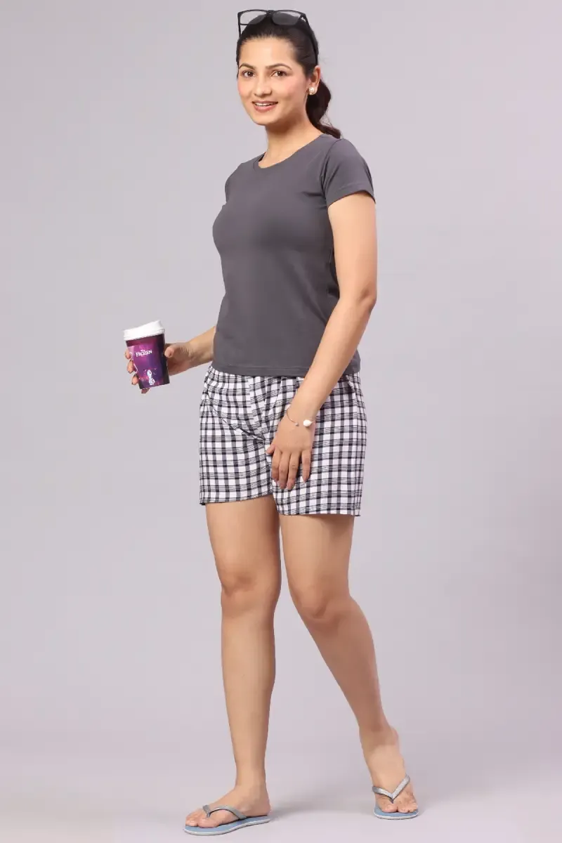 Cotton Rayon Checked Shorts for Women