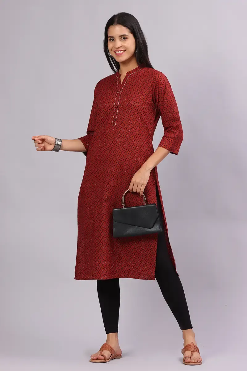 Cotton Printed Kurti for Women  01464038RED - Red kurti - 38 kurti