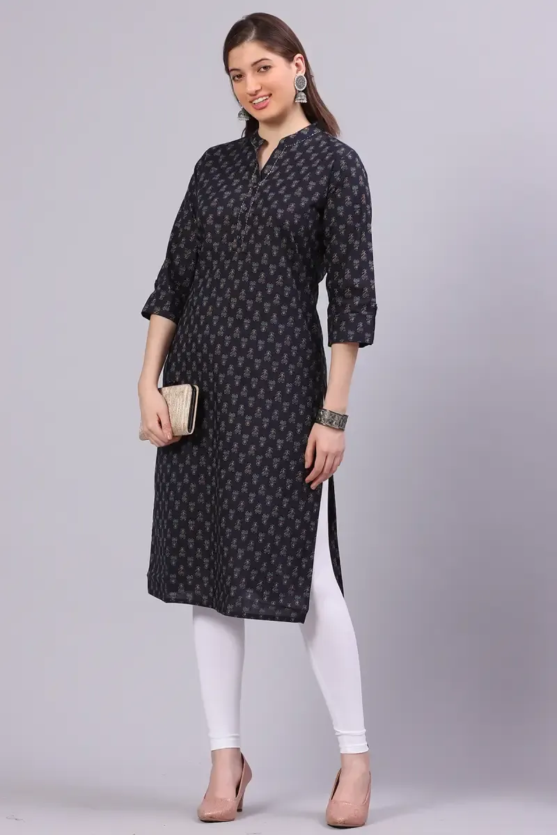 Cotton Printed Kurti for Women  01465444NAVBLU