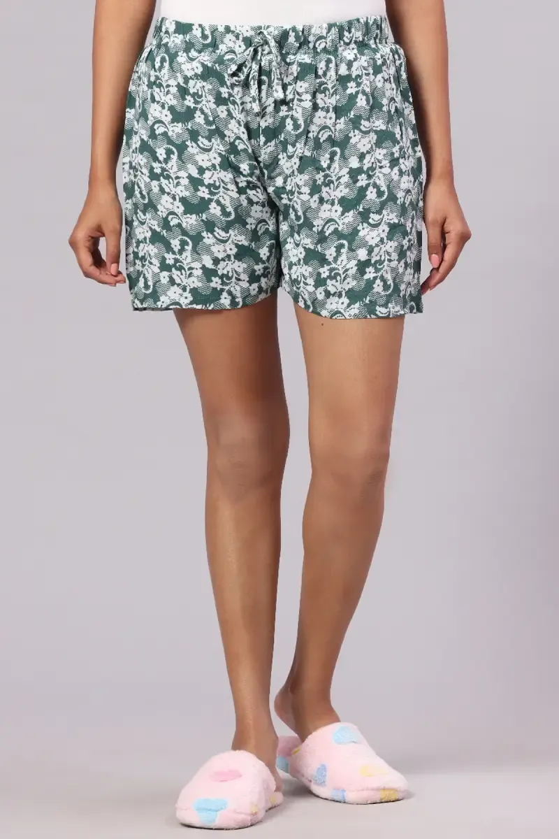 Cotton Rayon Floral Printed Shorts for Women 014678BOTGREL2